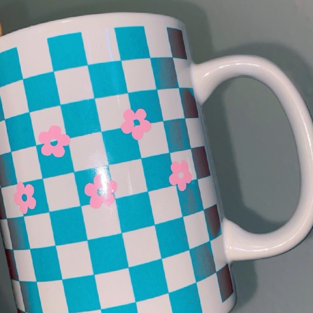 Ceramic Blue and White Checkered Coffee Mug for Kitchen
